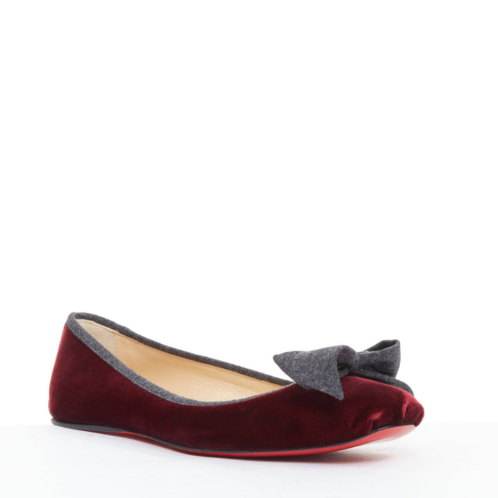 CHRISTIAN LOUBOUTIN Minnie Flat Velvet Flannel rouge ballerina flats EU37.5