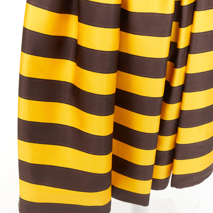 rare PRADA 2022 Raf Simons Tropica yellow brown graphic stripe full skirt IT42 M