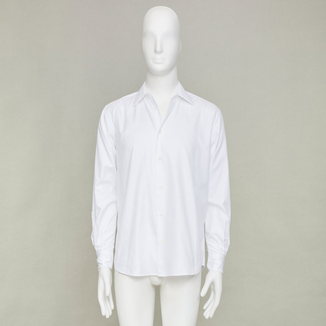 HERMES white dress tonal geometric jacquard cotton luxury button down top EU38 S