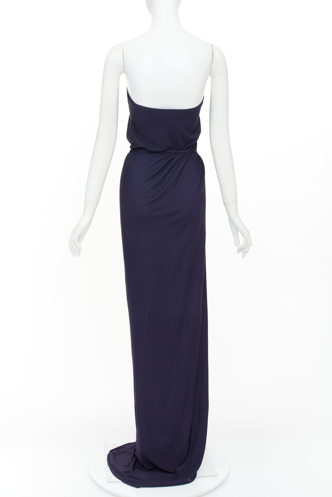 HERMES 2014 leather hardware bust navy viscose strapless gown dress FR36 S