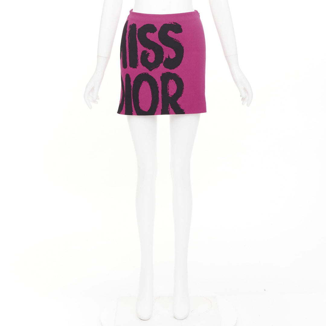 DIOR 2024 Miss Dior fuchsia pink black graffiti paint logo  mini skirt FR34 XS
