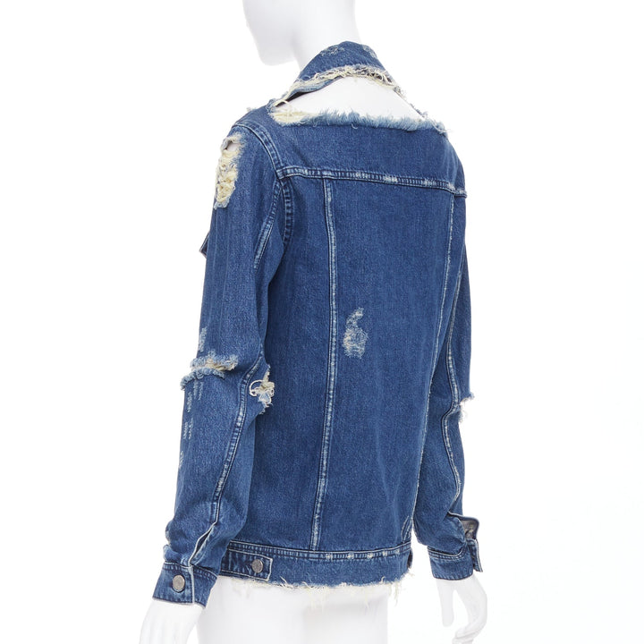 ACNE STUDIOS 2012 Fever Torn blue distressed denim cut out jacket FR34 XS