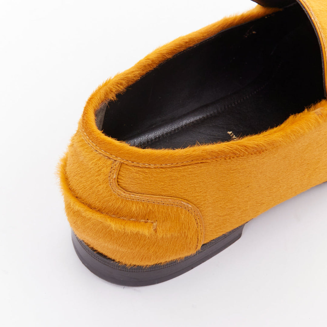 TOM FORD mustard yellow calf hair gold chain velvet moccasin loafers UK8 EU42