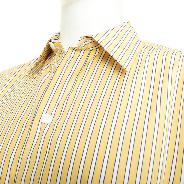 BOTTEGA VENETA Outline yellow striped cotton poplin oversized boxy shirt IT46 S