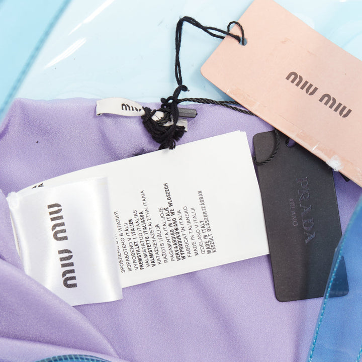 rare MIU MIU 2014 Runway blue PVC metallic purple wool A-line dress IT40 S