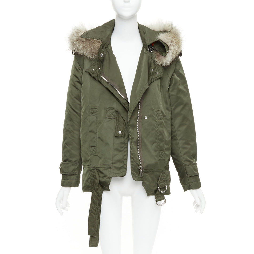 ALTUZARRA Cyprus fur trimmed hood green nylon buckled utility parka FR36 S