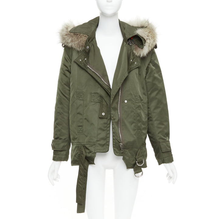 ALTUZARRA Cyprus fur trimmed hood green nylon buckled utility parka FR36 S