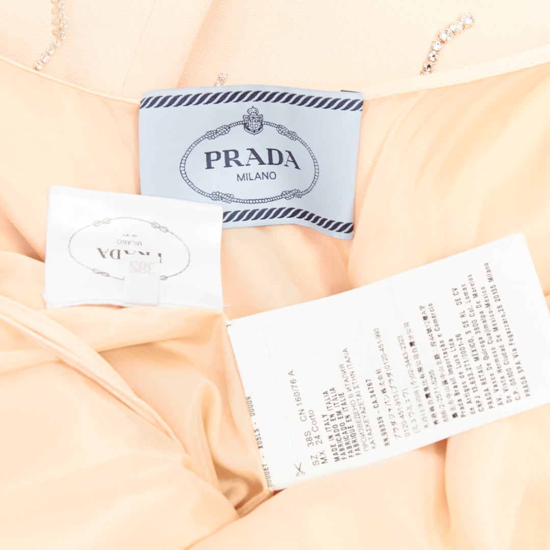 PRADA 2018 blush crepe crystal embellished asymmetric midi dress IT38 XS