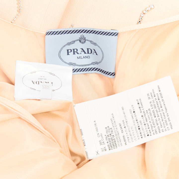 PRADA 2018 blush crepe crystal embellished asymmetric midi dress IT38 XS