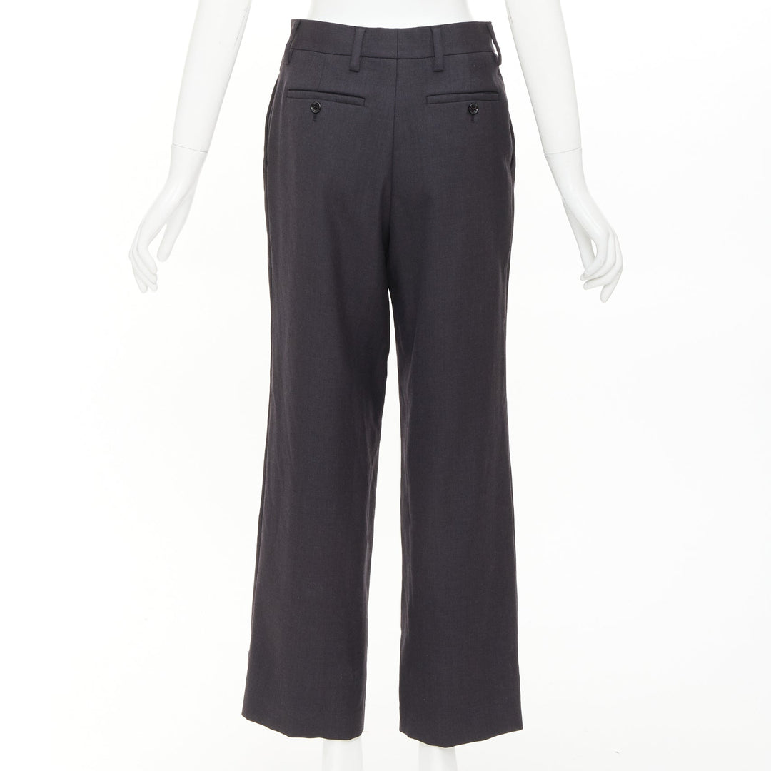 PRADA 2022 dark grey virgin wool pleated wide leg cropped pants IT38 XS