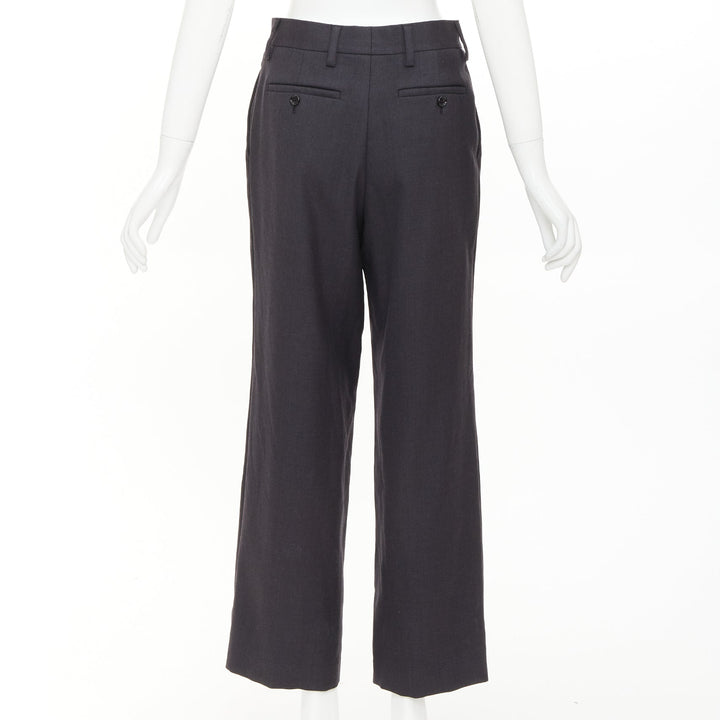 PRADA 2022 dark grey virgin wool pleated wide leg cropped pants IT38 XS