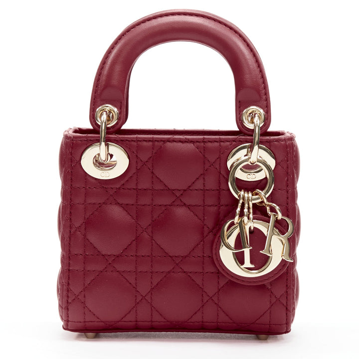CHRISTIAN DIOR Micro Lady Dior red quilted Cannage lambskin CD charm mini bag