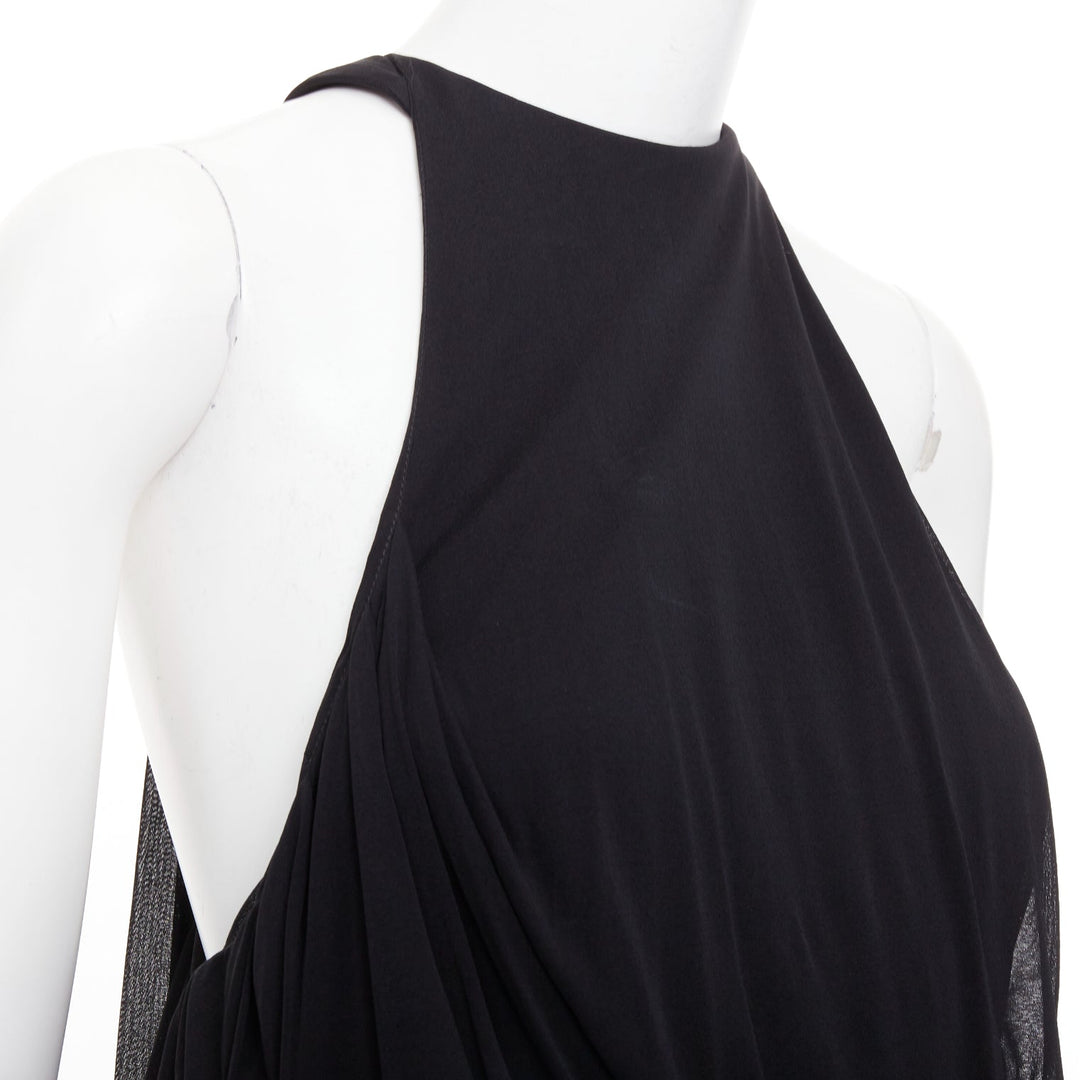 SAINT LAURENT 2023 black halter goddess grecian draped gown dress FR38 M