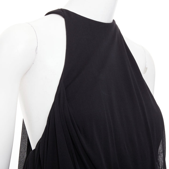 SAINT LAURENT 2023 black halter goddess grecian draped gown dress FR38 M