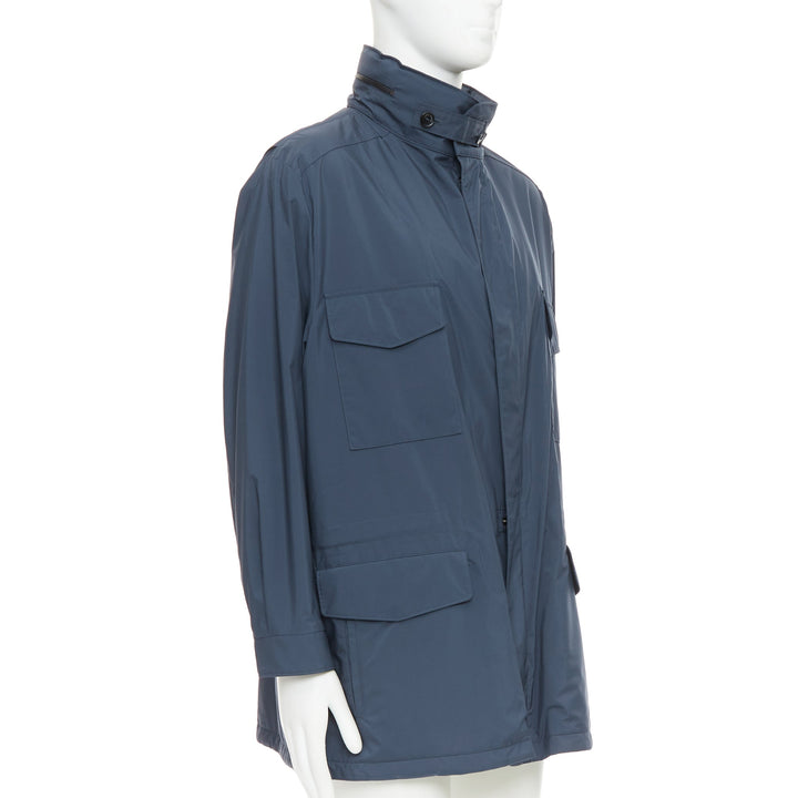LORO PIANA Traveller navy windtech light 100% cashmere lined coat IT58 4XL