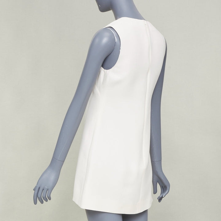 VALENTINO 2023 ivory wool silk crepe VGOLD logo metal plate neck dress IT38 XS