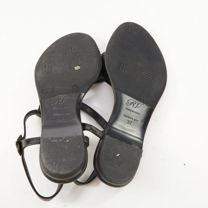 ROGER VIVIER Bikiviv black leather gold buckle tstrap comfort thong sandals EU37