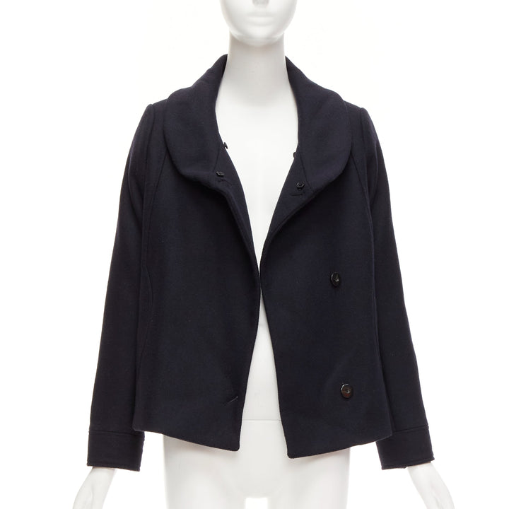 BA&SH black wool blend shawl neck side wrap front short coat Sz1 S