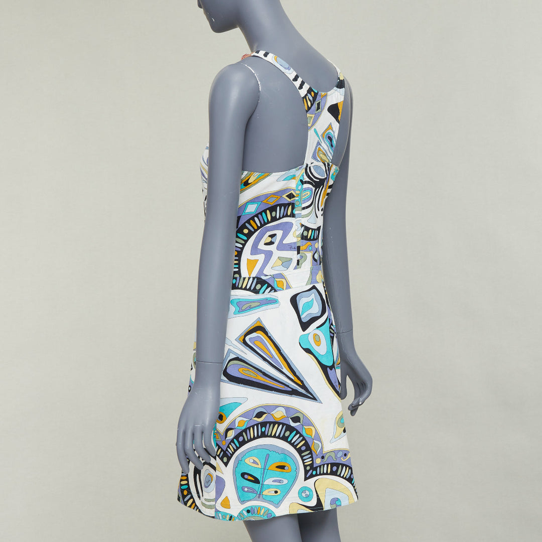EMILIO PUCCI Vintage crystal rhinestone mesh collar graphic print dress IT40 M
