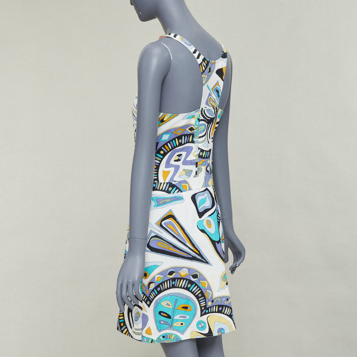 EMILIO PUCCI Vintage crystal rhinestone mesh collar graphic print dress IT40 M
