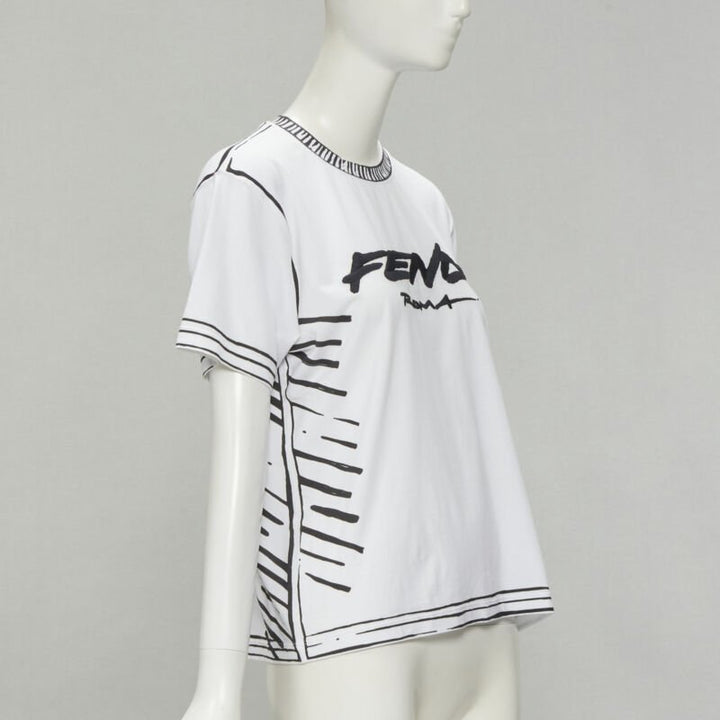 FENDI 2022 Joshua Vides white cotton illustration print logo embroidery tshirt M