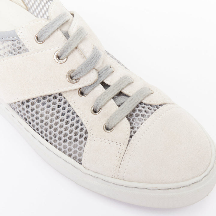 CHANEL 2015 grey mesh CC logo cream suede panelled sneakers EU36.5