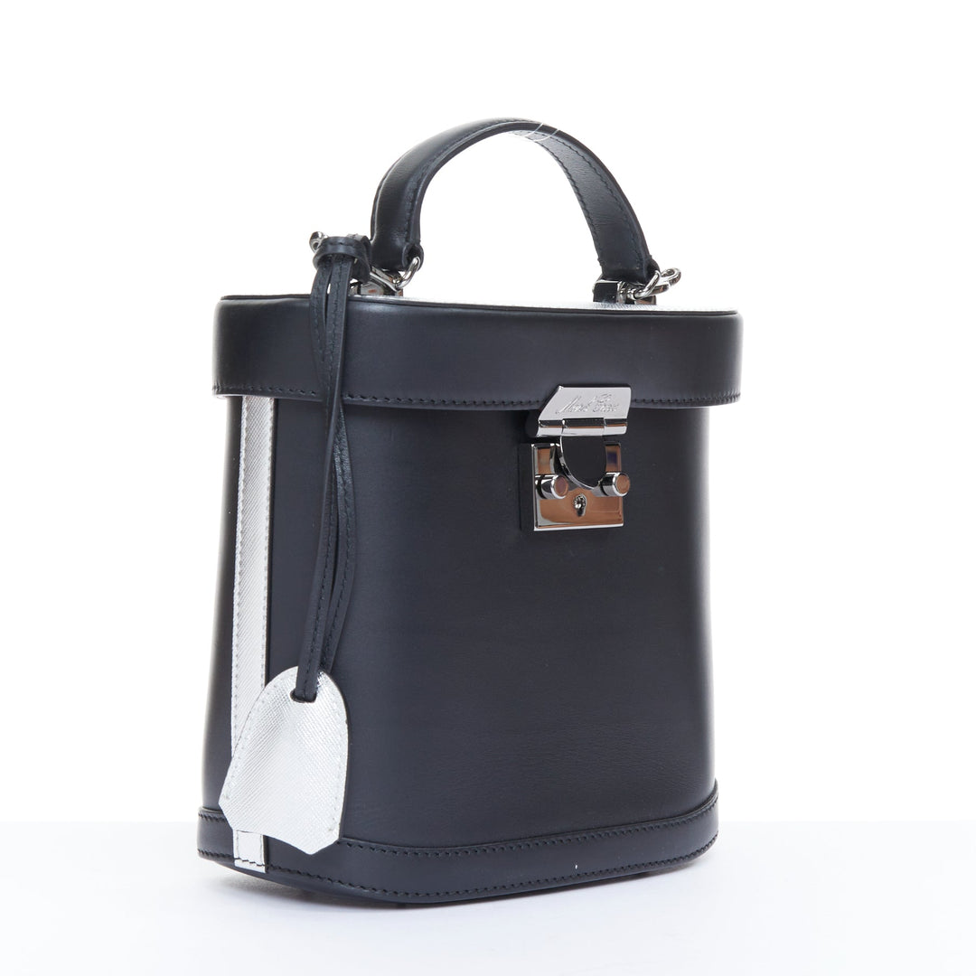 MARK CROSS Benchley smooth black calfskin silver metallic handle bucket bag