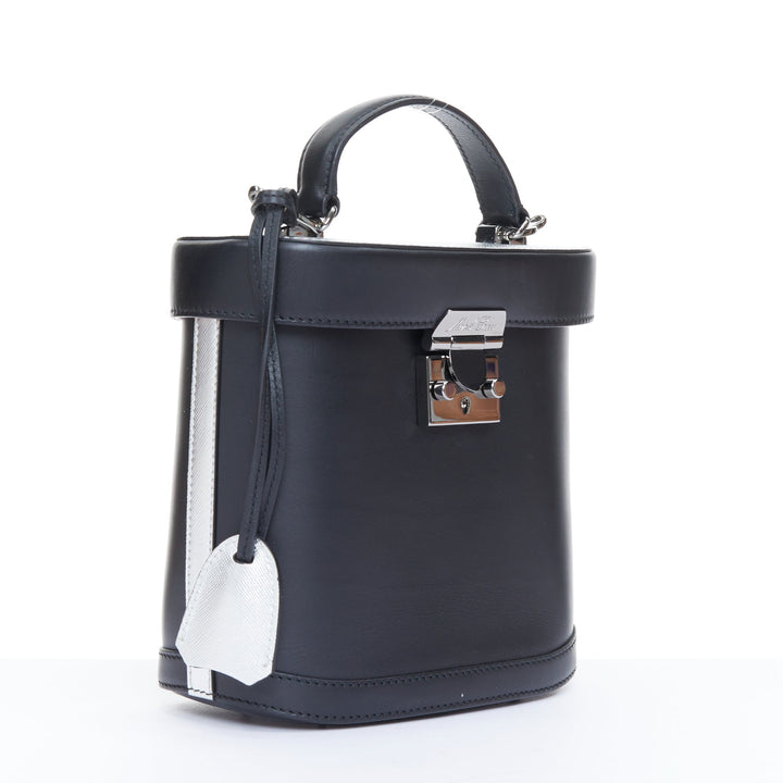 MARK CROSS Benchley smooth black calfskin silver metallic handle bucket bag