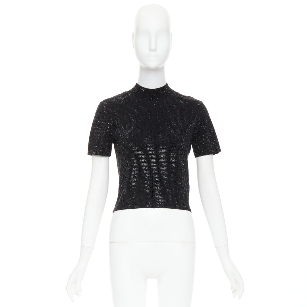 ALEXANDER WANG black Hotfix crystal double cashmere cropped sweater IT36 XXS