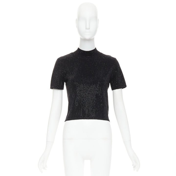 ALEXANDER WANG black Hotfix crystal double cashmere cropped sweater IT36 XXS