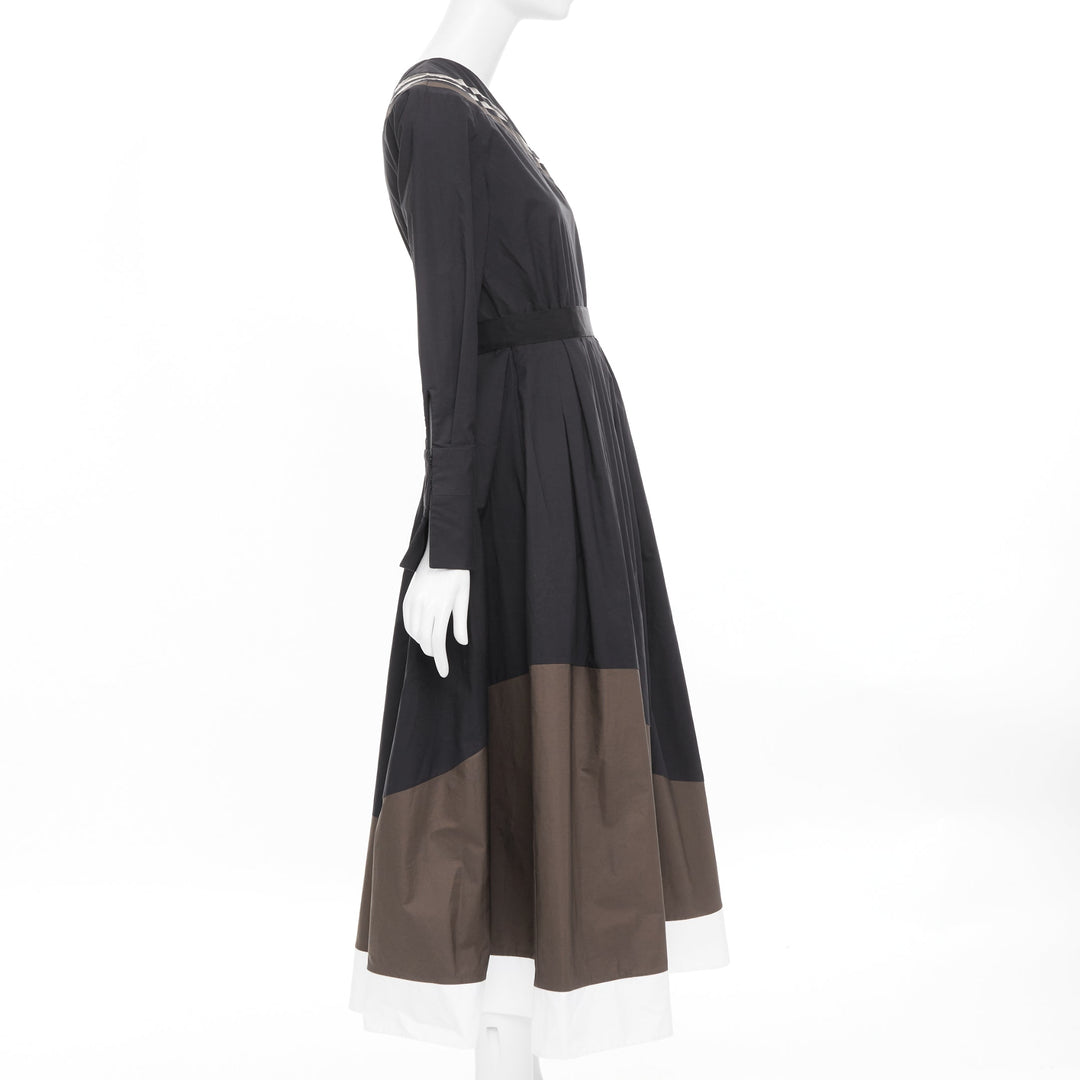 FENDI Wave one shoulder colorblock asymmetric striped pleated dress IT40 S