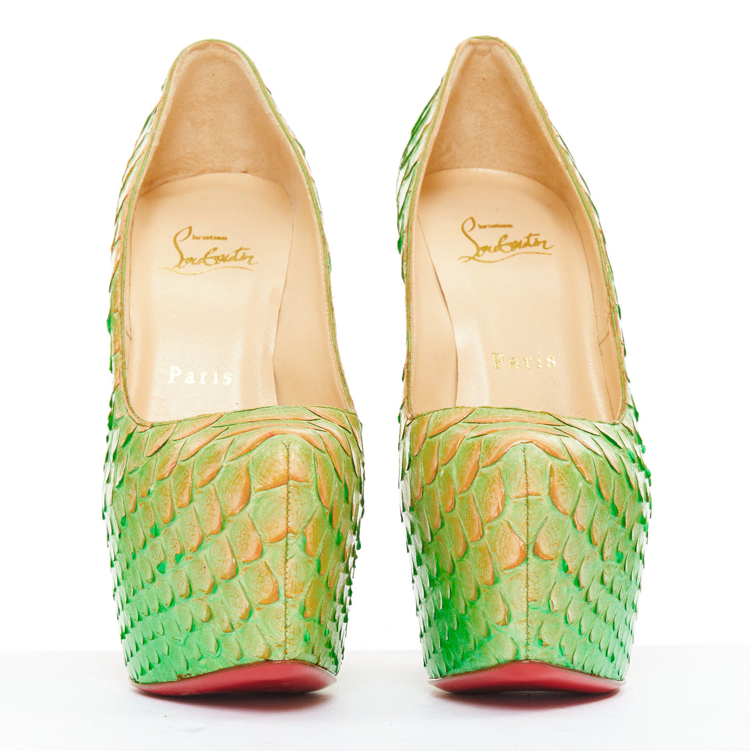 CHRISTIAN LOUBOUTIN Daffodile 160 Menthe ombre green scale platform heels EU36.5