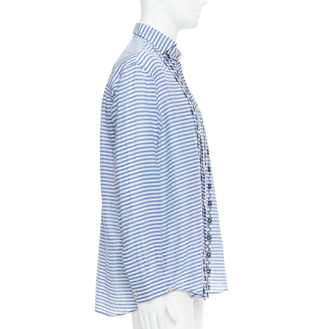 ROMEO GIGLI JOYCE blue cotton silk striped embroidery shirt IT50 L
