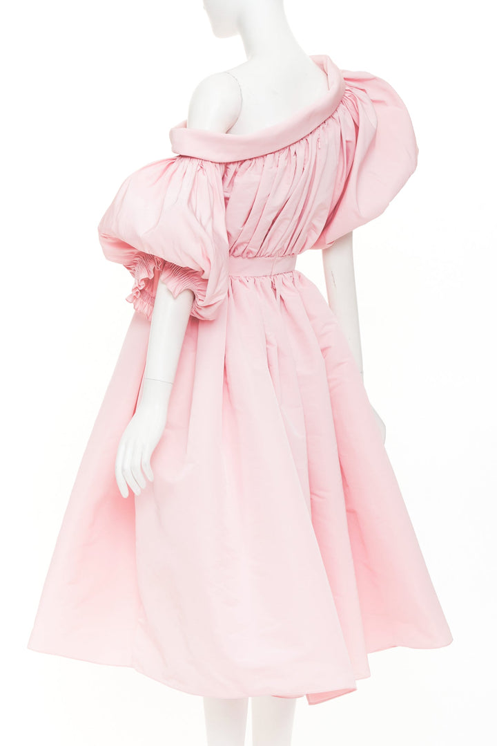 ALEXANDER MCQUEEN 2021 Runway pink anemone faille off shoulder dress IT38 XS