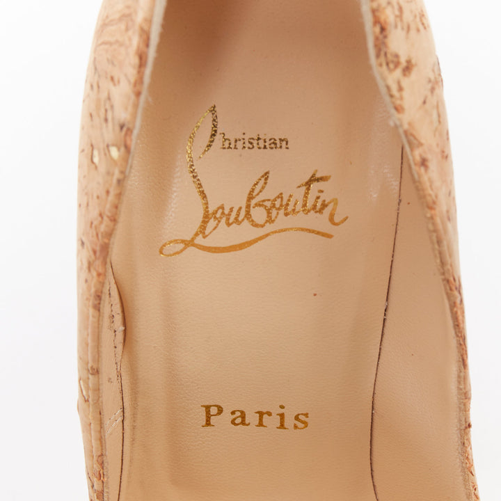 CHRISTIAN LOUBOUTIN Highness 160 brown gold cork peep toe platform heels EU36.5