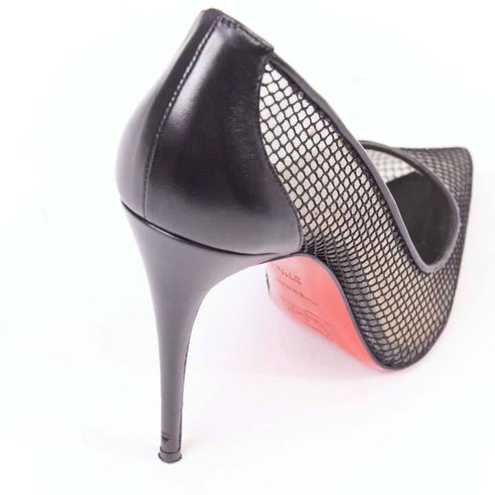 CHRISTIAN LOUBOUTIN Follies Resille 100 Fishnet Pailette black mesh pumps EU37.5