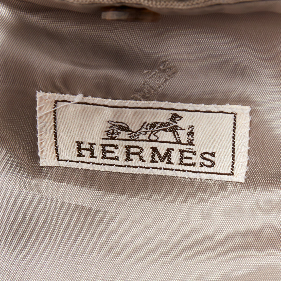 HERMES light grey 100% wool checked full canvas flap pockets blazer EU50 L