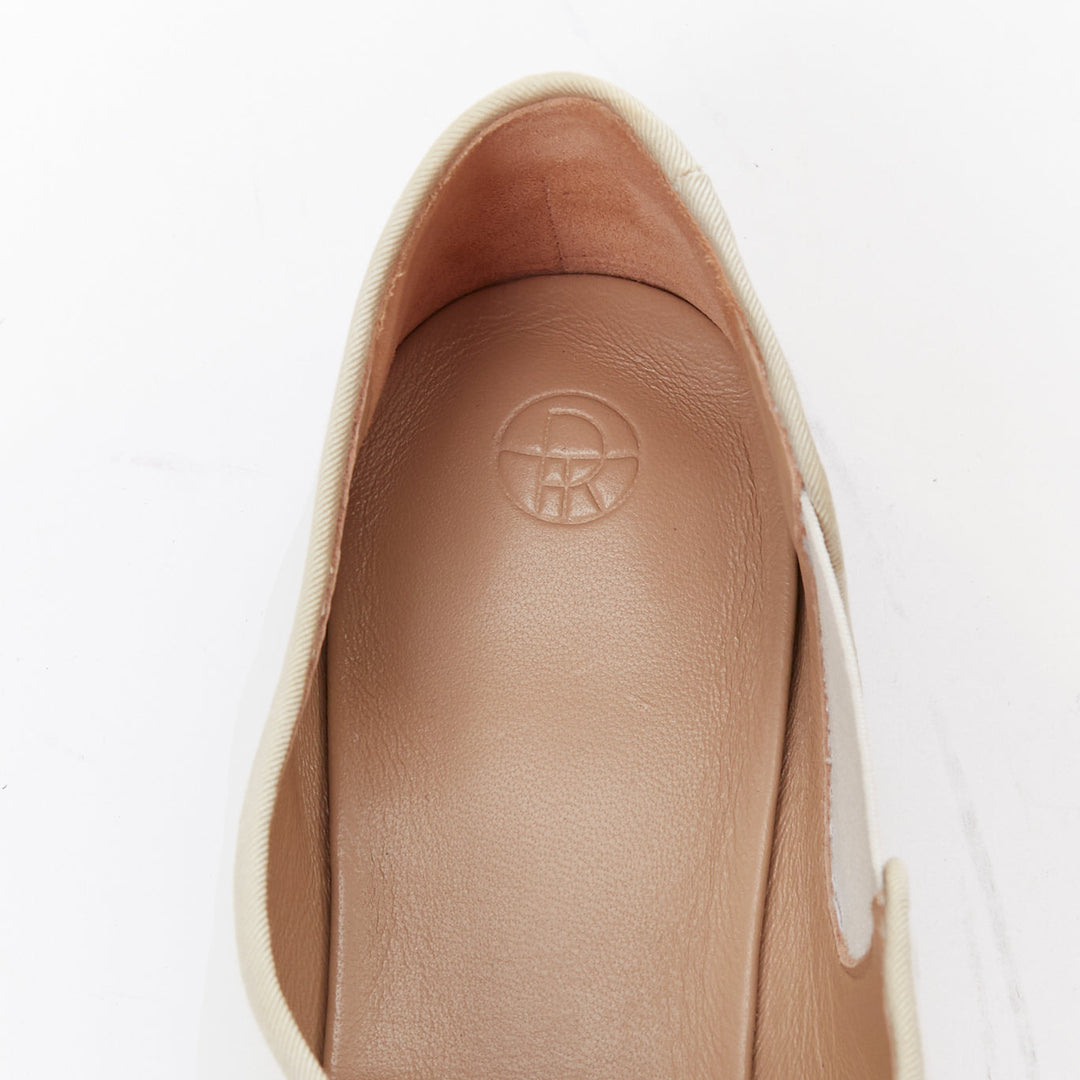 THE ROW cream grosgrain leather nude trimmed ballet flats EU37.5