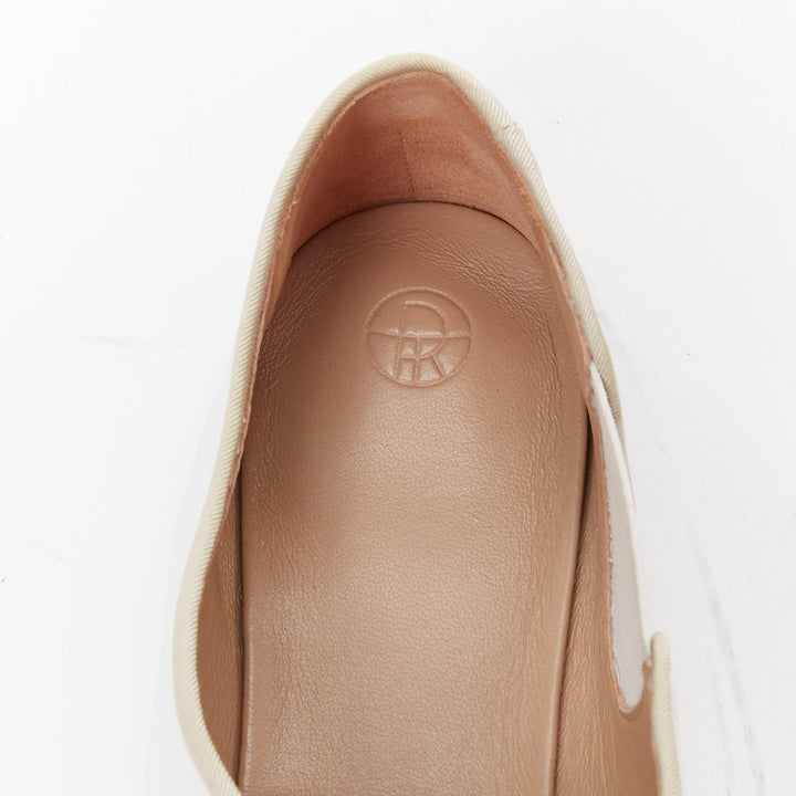 THE ROW cream grosgrain leather nude trimmed ballet flats EU37.5