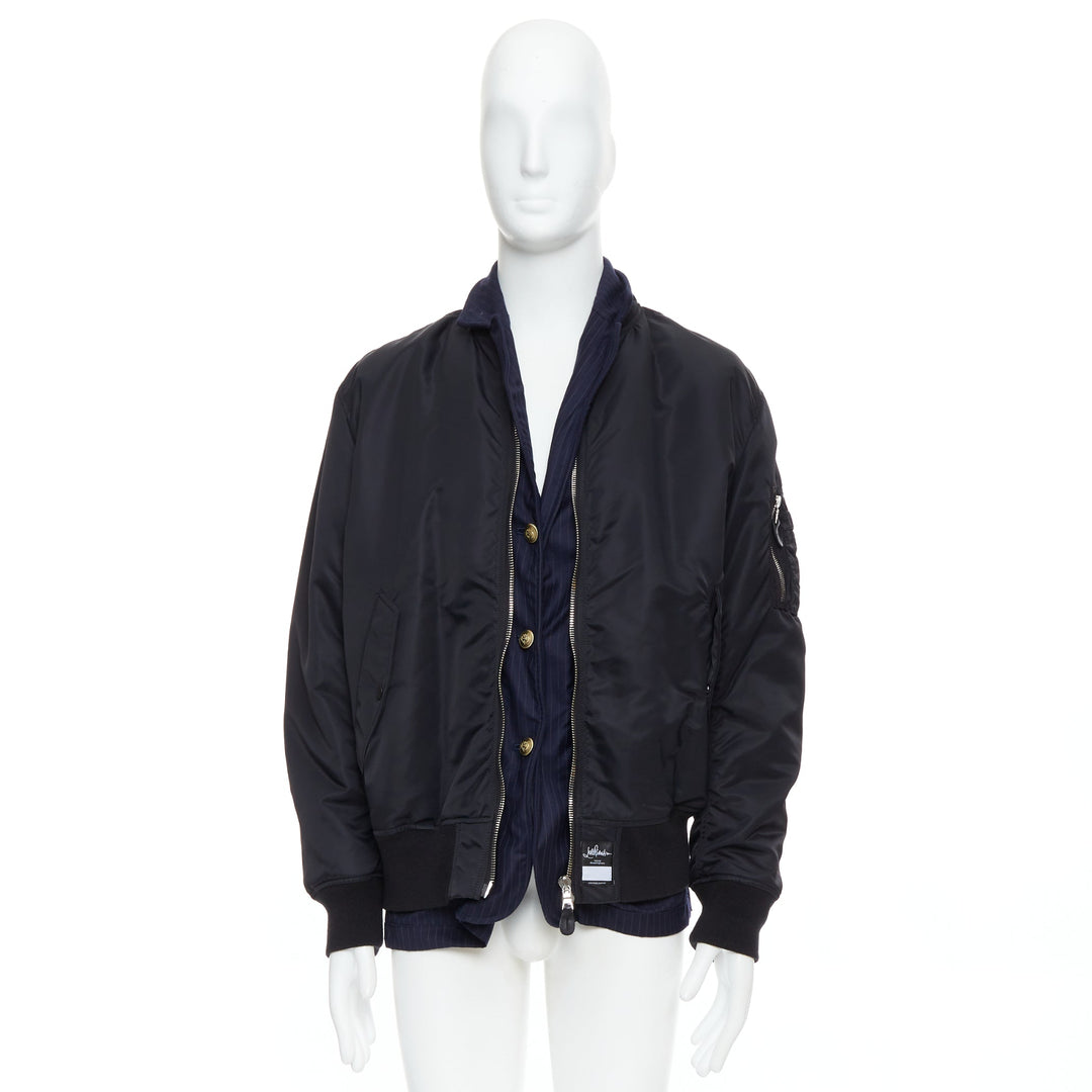 Male mannequin wearing Loro Piana Hiroshi Fujiwara Runway Black Feels like nylon Men Bomber Jacket in Size  XL | Available at JHROP