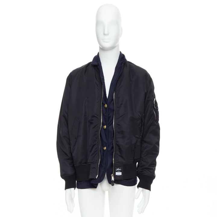 Male mannequin wearing Loro Piana Hiroshi Fujiwara Runway Black Feels like nylon Men Bomber Jacket in Size  XL | Available at JHROP