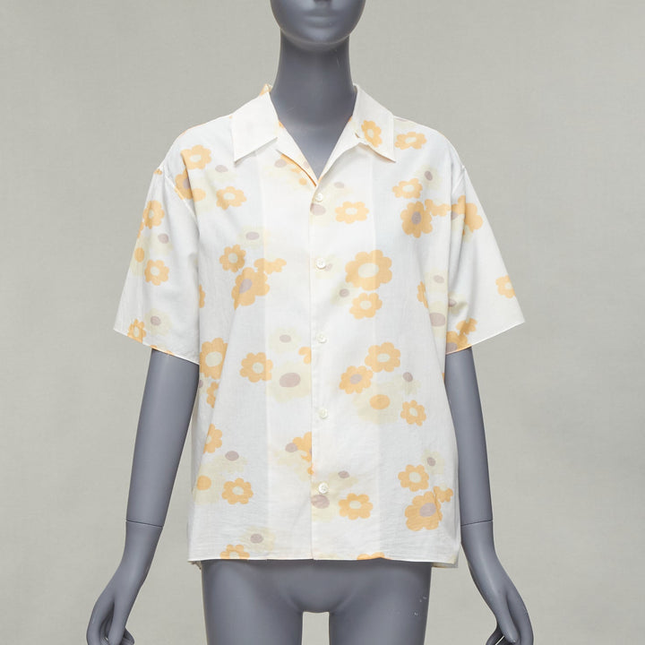 MARNI white yellow cotton vintage floral print short sleeve boxy shirt IT38 XS