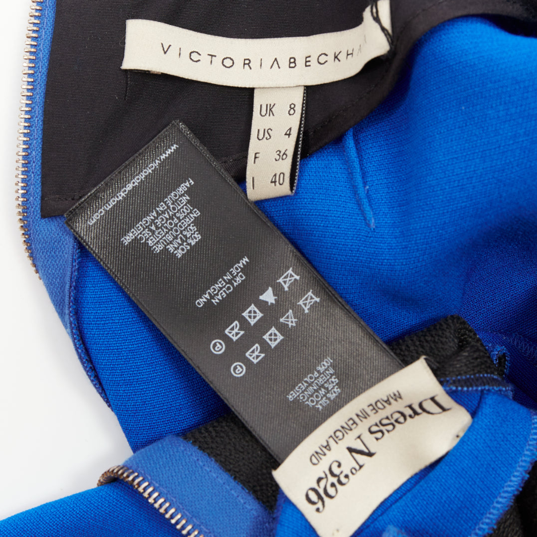 VICTORIA BECKHAM cobalt blue silk structured cap sleeve cocktail dress UK8 S