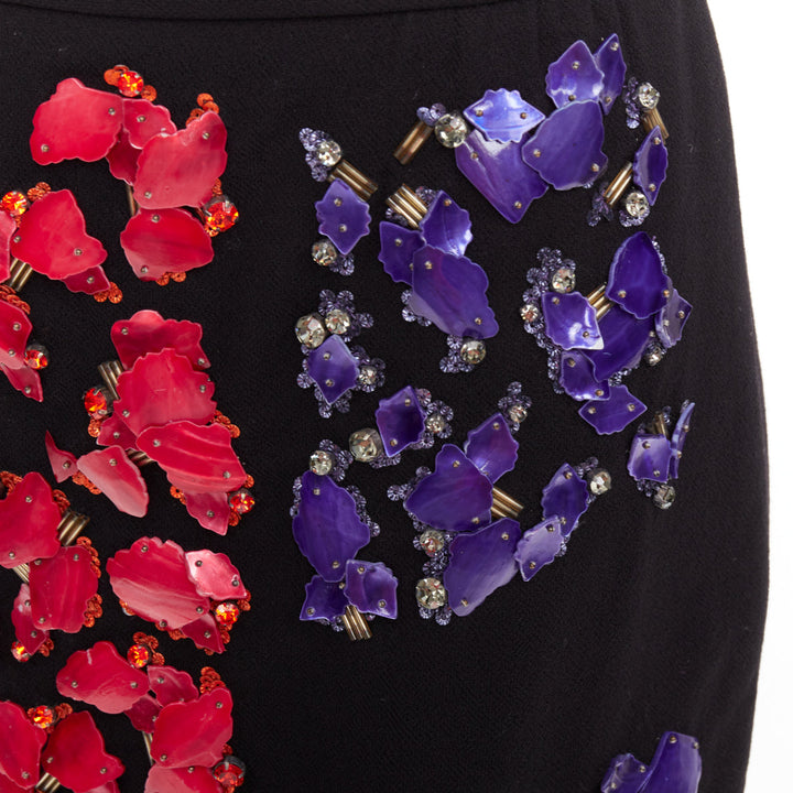 PETER PILOTTO black wool red purple mother of pearl embellished skirt UK10 M