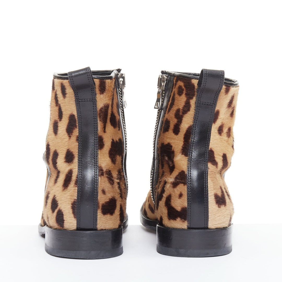 BALMAIN 2015 leopard print calf hair leather side zip classic ankle boots EU43