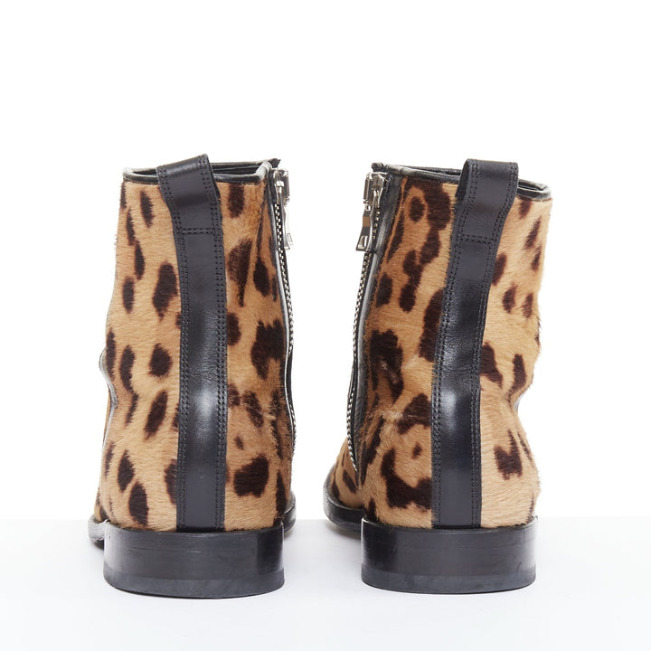 BALMAIN 2015 leopard print calf hair leather side zip classic ankle boots EU43