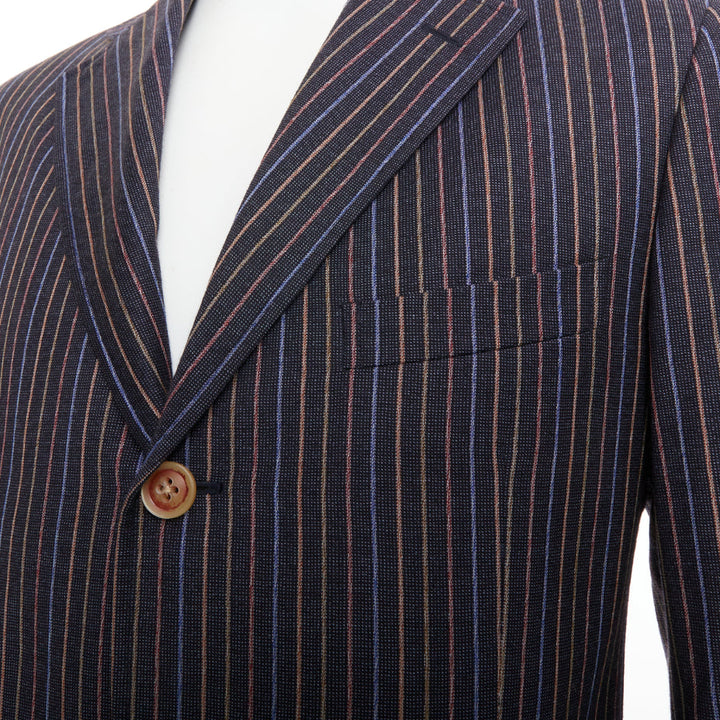 ETRO grey brown multi pinstripe single breasted cropped blazer pants set IT52 XL