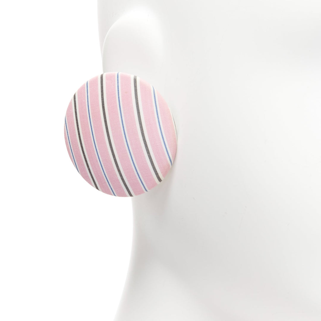 BALENCIAGA pink stripes fabric round badges studs earrings Set 3