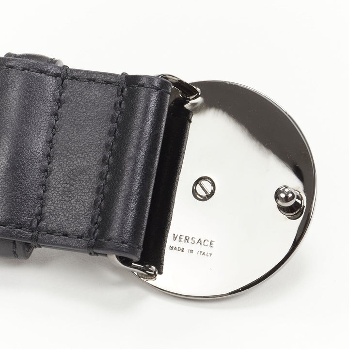 VERSACE Biggie Medusa Medallion Coin silver buckle black belt 110cm 42-46"