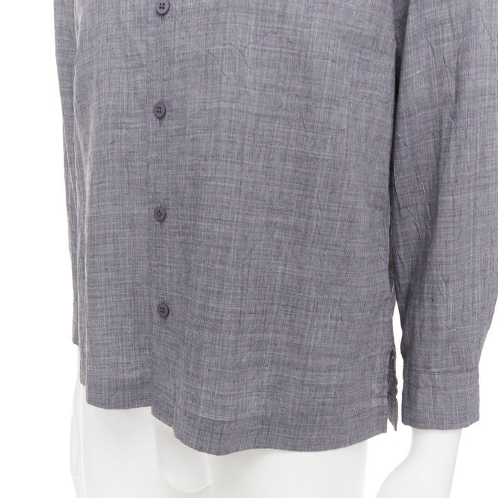 ISSEY MIYAKE MEN grey polyester ramie crinkled shirt top JP1 S